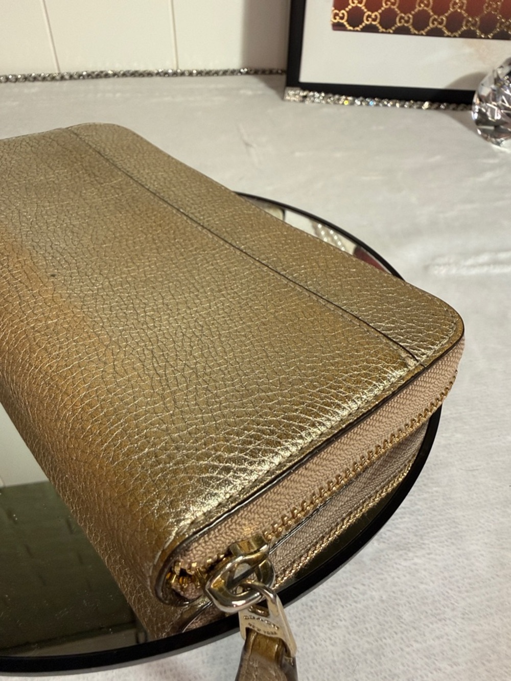 Coach Gold Metallic Pebbled Leather Zip Around Accordion Wallet Y2K - Picture 5 of 9